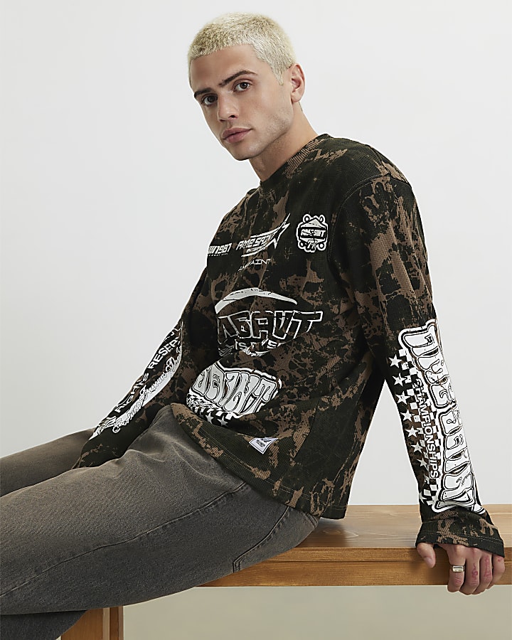 Khaki Oversized Fit Camo Waffle T-Shirt