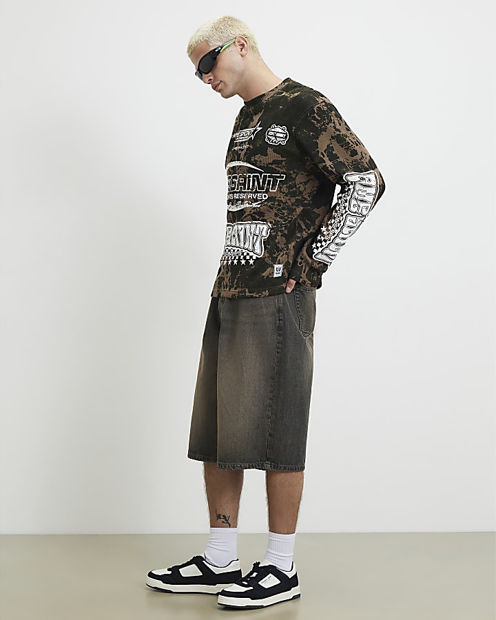 Khaki Oversized Fit Camo Waffle T-Shirt