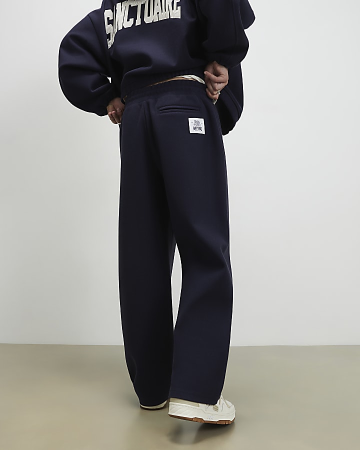 Navy Sanctuaire Badge Wide Leg Joggers
