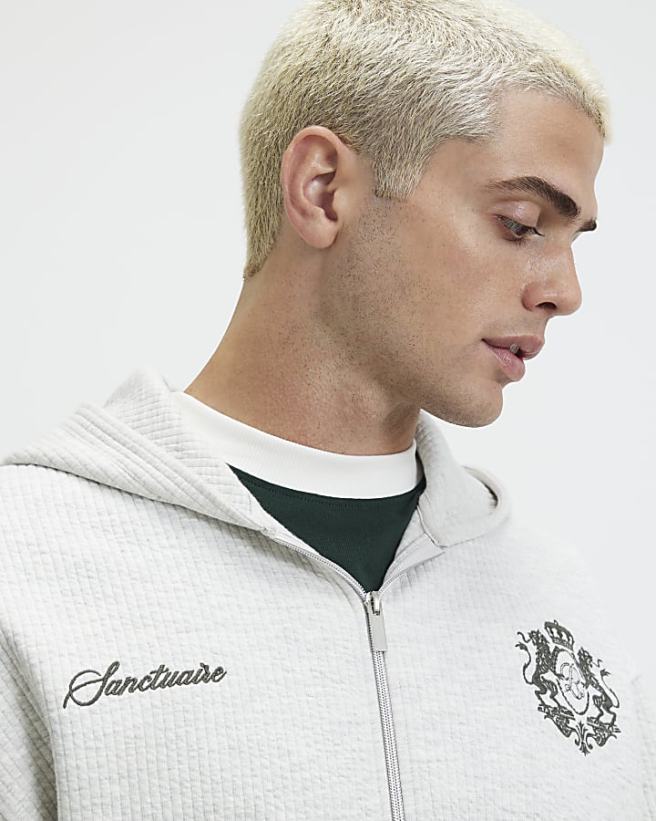 Grey Regular Fit Sanctuaire Quilted Hoodie