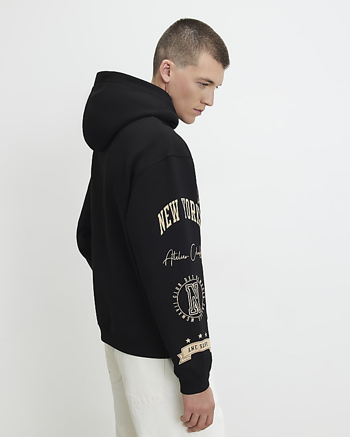 Black Oversized Fit New York Hoodie