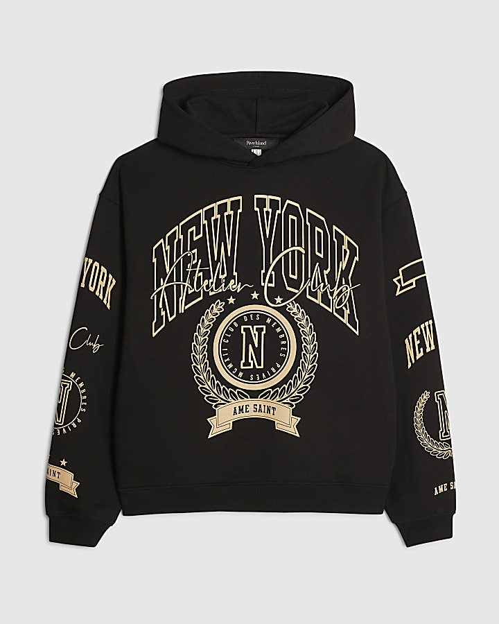 Black Oversized Fit New York Hoodie