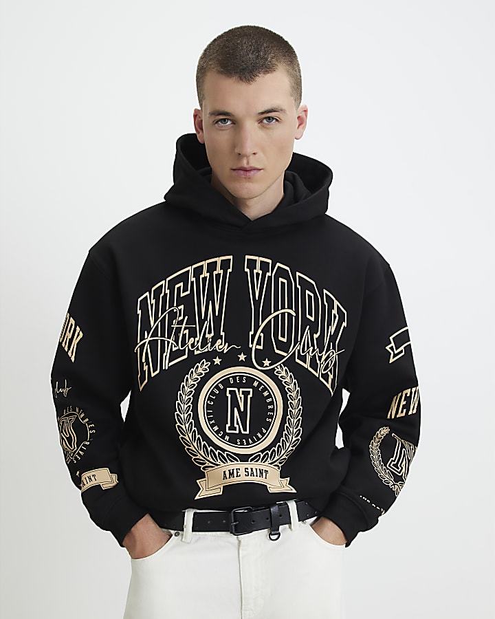Black Oversized Fit New York Hoodie