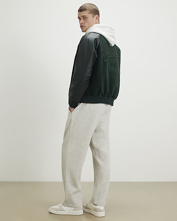 Grey Slim Fit Quilted Fixed Waist Joggers