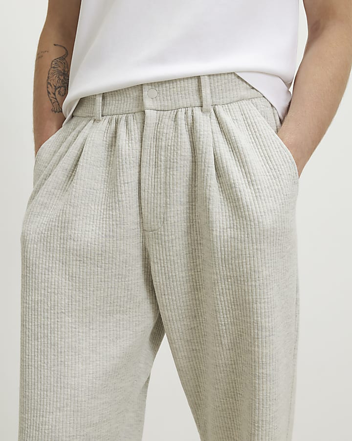 Grey Slim Fit Quilted Fixed Waist Joggers