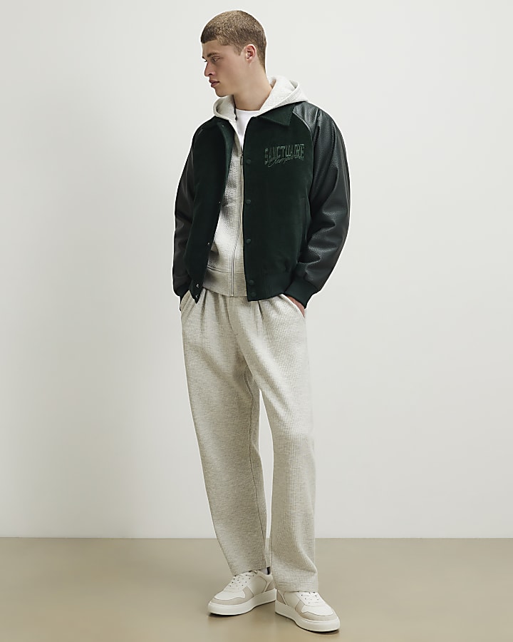 Grey Slim Fit Quilted Fixed Waist Joggers