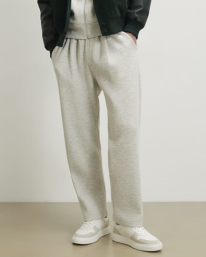 Grey Slim Fit Quilted Fixed Waist Joggers