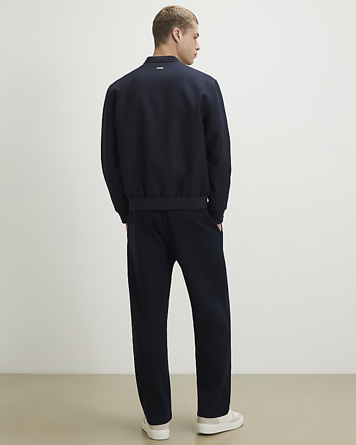 Navy Slim Fit Quilted Fixed Waist Joggers