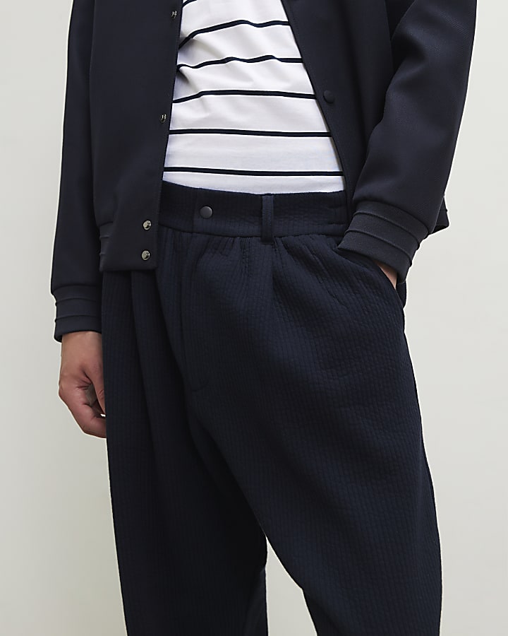 Navy Slim Fit Quilted Fixed Waist Joggers