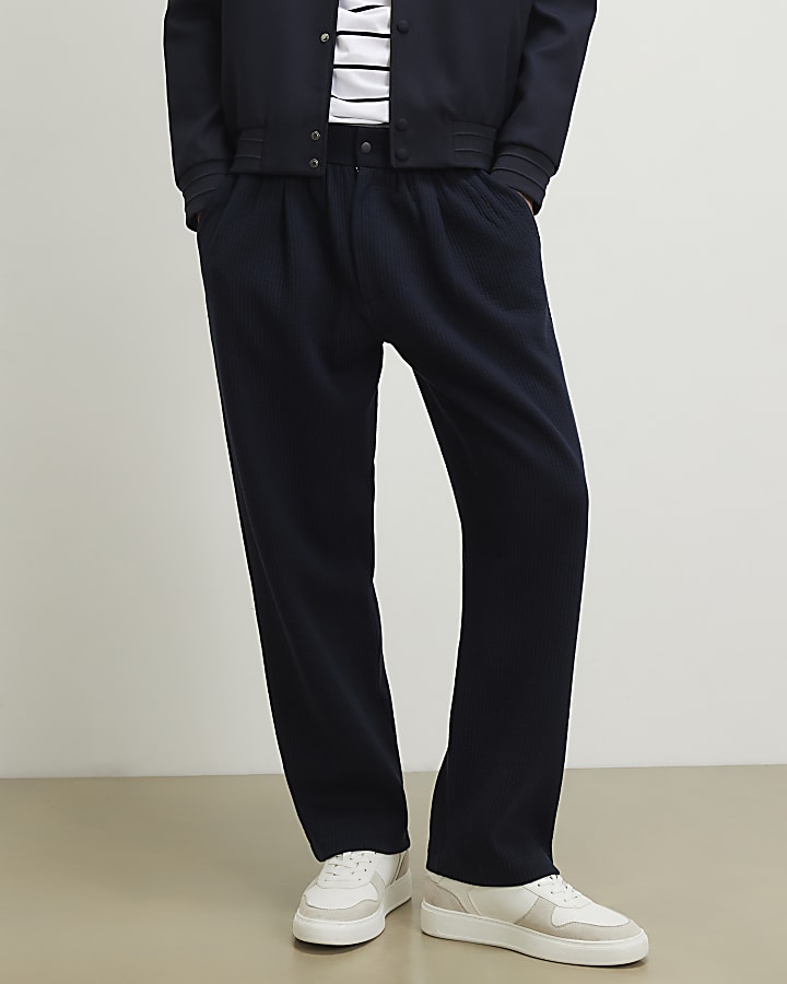 Navy Slim Fit Quilted Fixed Waist Joggers