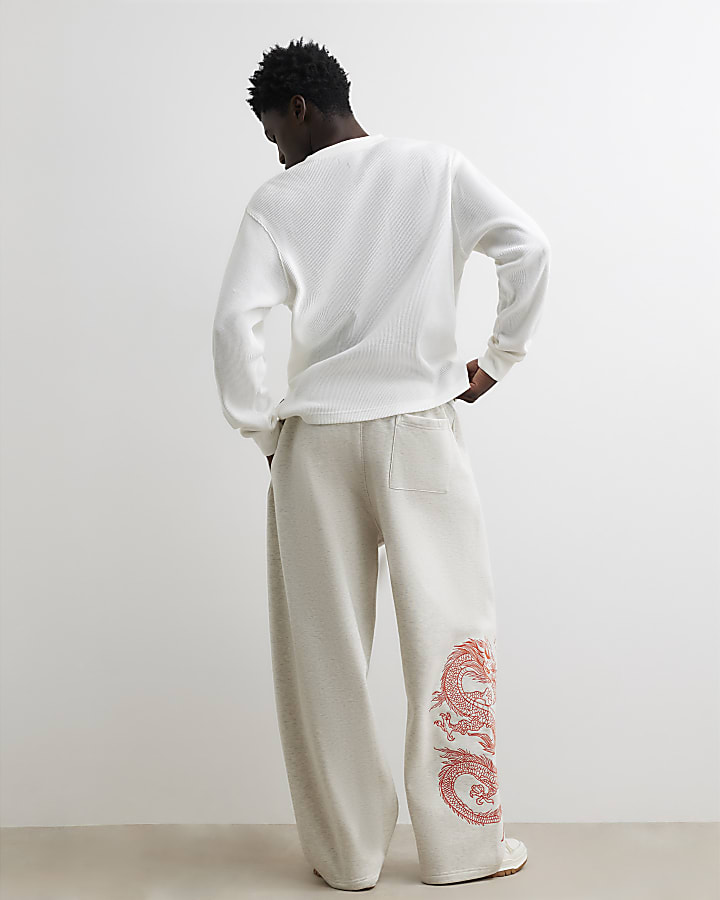 Grey Cotton Wide Leg Shirohebi Snake Joggers