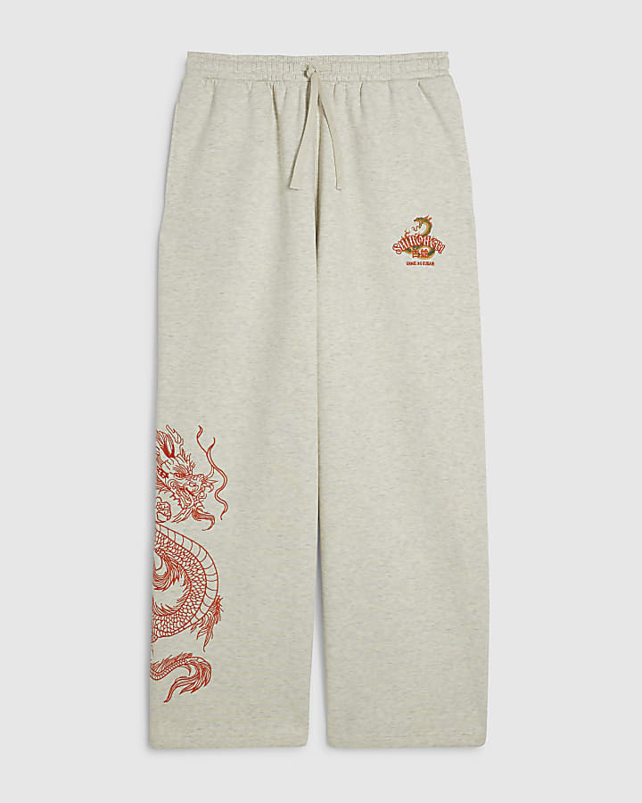 Grey Cotton Wide Leg Shirohebi Snake Joggers