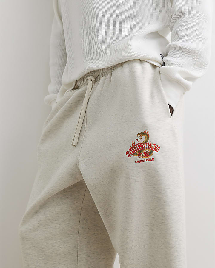 Grey Cotton Wide Leg Shirohebi Snake Joggers