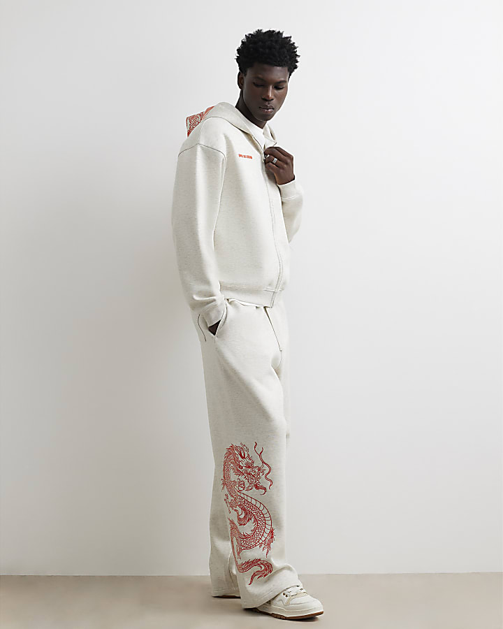 Grey Cotton Wide Leg Shirohebi Snake Joggers