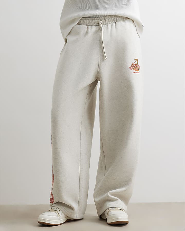 Grey Cotton Wide Leg Shirohebi Snake Joggers