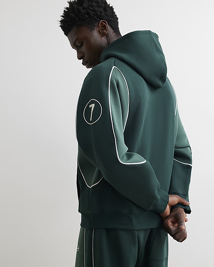 Green Premium Oversized Fit Panelled Hoodie