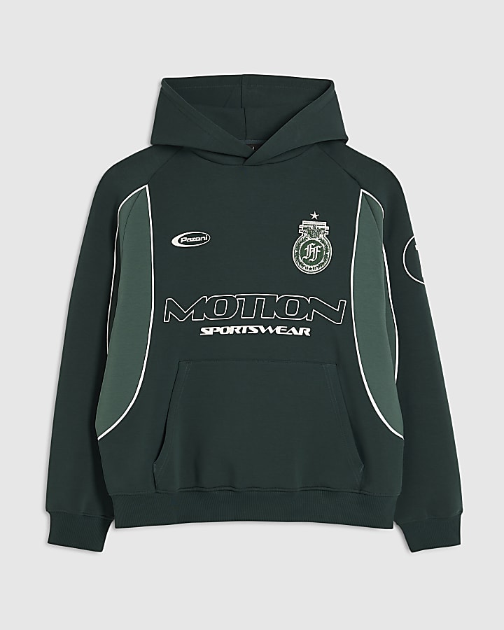 Green Premium Oversized Fit Panelled Hoodie