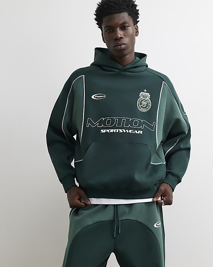 Green Premium Oversized Fit Panelled Hoodie