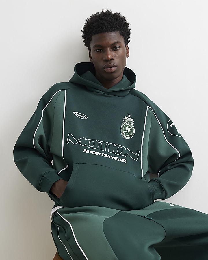 Green Premium Oversized Fit Panelled Hoodie