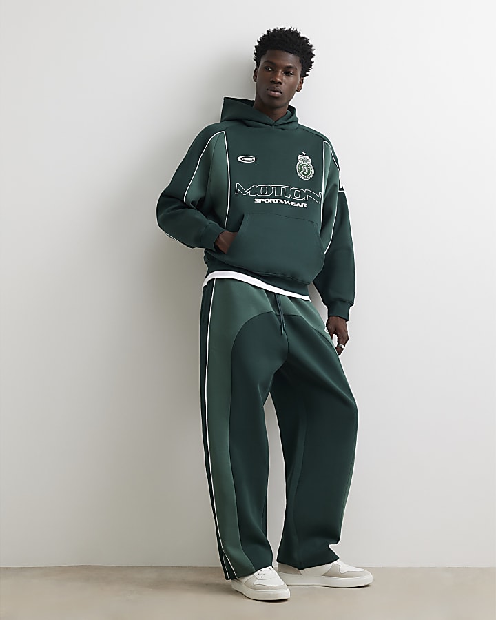Green Premium Oversized Fit Panelled Hoodie