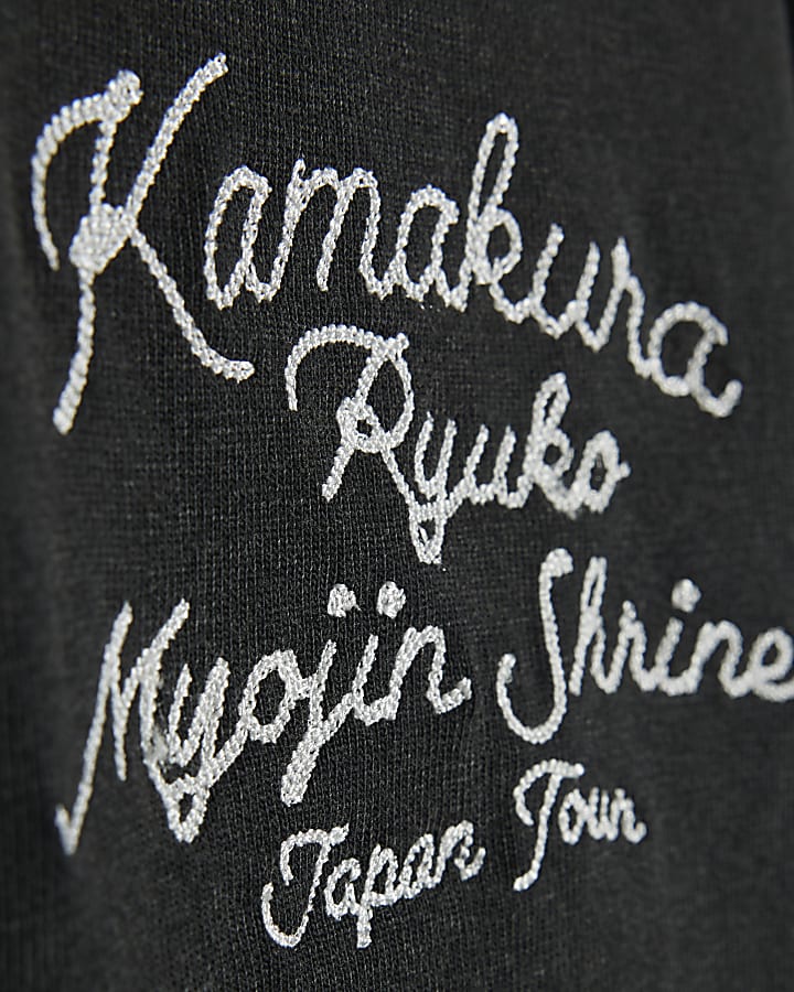Black Cotton Washed Dragon T-Shirt