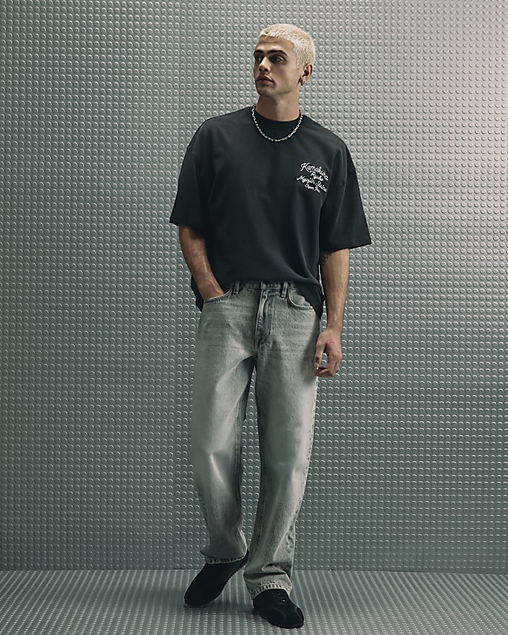 Black Cotton Washed Dragon T-Shirt