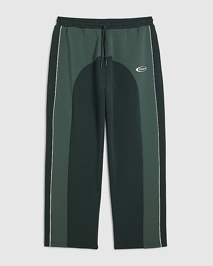 Green Premium Colour Block Wide Leg Joggers