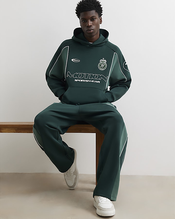Green Premium Colour Block Wide Leg Joggers