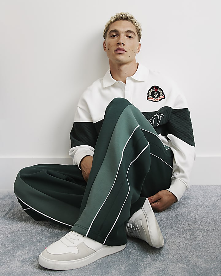 Green Premium Colour Block Wide Leg Joggers