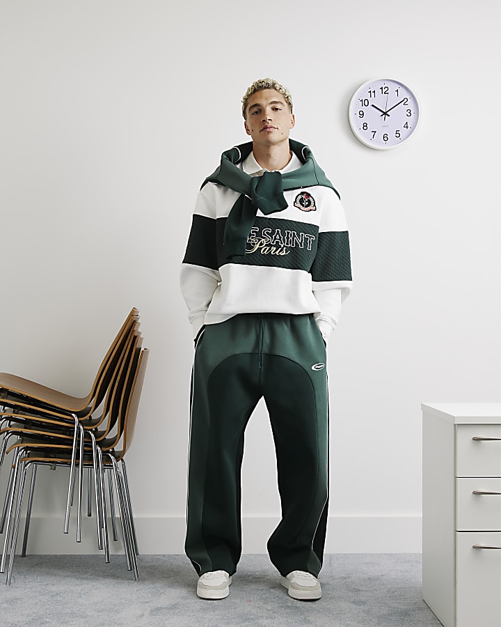 Green Premium Colour Block Wide Leg Joggers