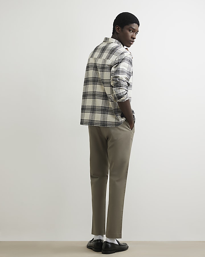 Brown Slim Fit Cotton Blend Chino Trousers