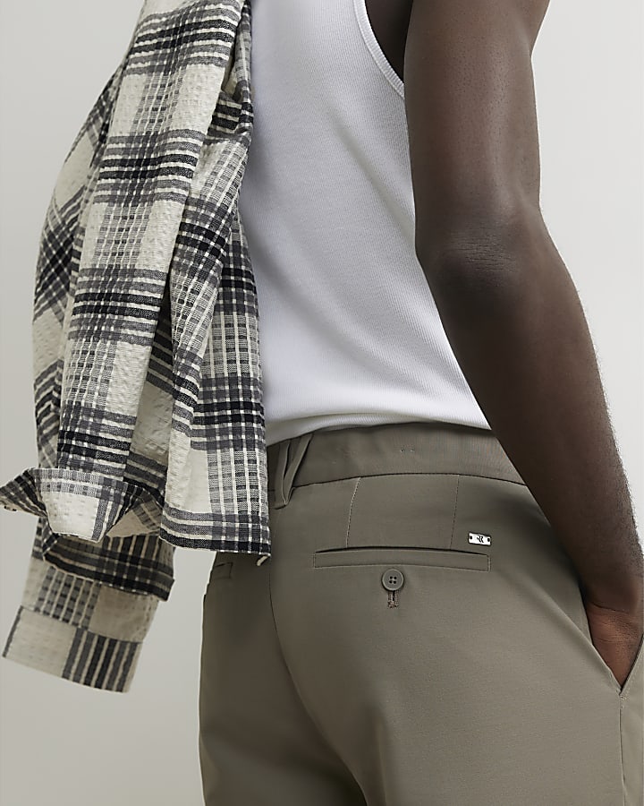 Brown Slim Fit Cotton Blend Chino Trousers