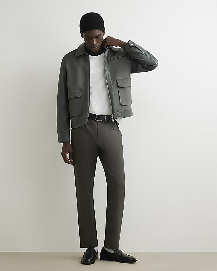 Khaki Slim Fit Cotton Blend Chino Trousers