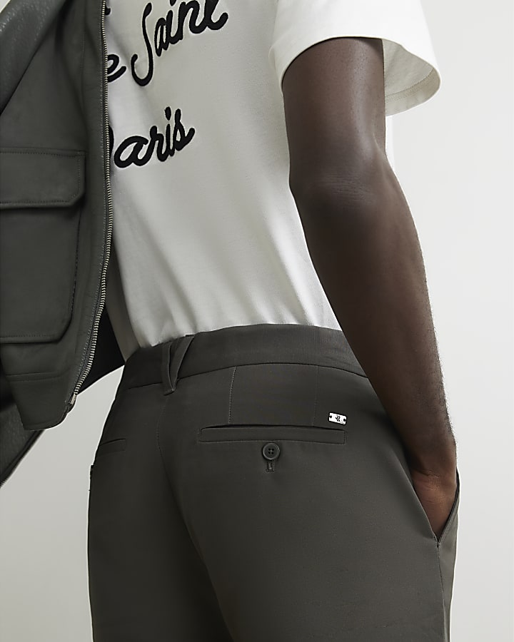 Khaki Slim Fit Cotton Blend Chino Trousers