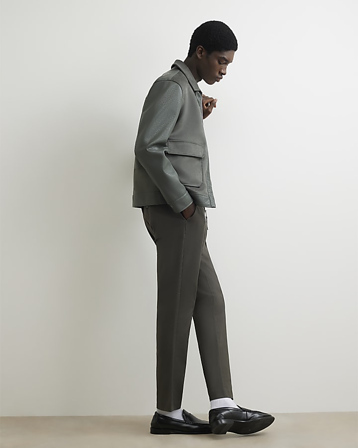Khaki Slim Fit Cotton Blend Chino Trousers