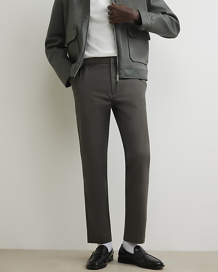 Khaki Slim Fit Cotton Blend Chino Trousers
