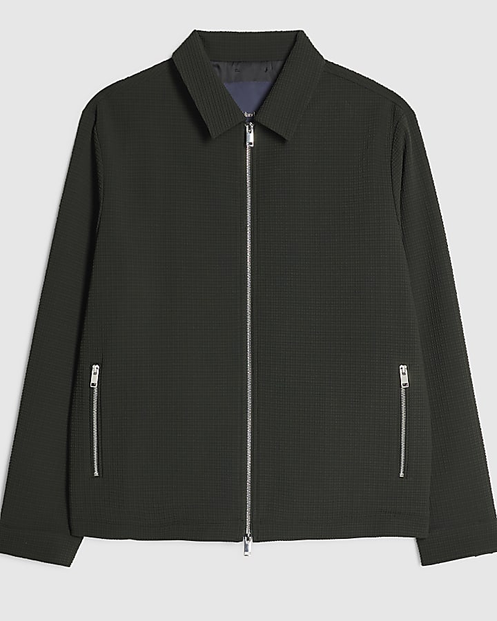 Green Regular Fit Textured Tracksuit Jacket