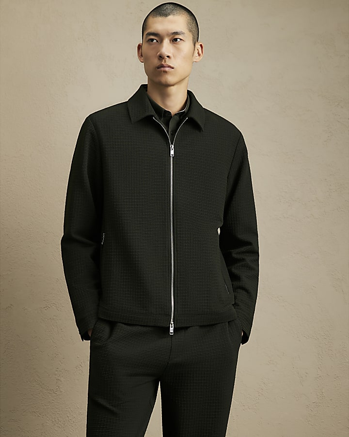 Green Regular Fit Textured Tracksuit Jacket