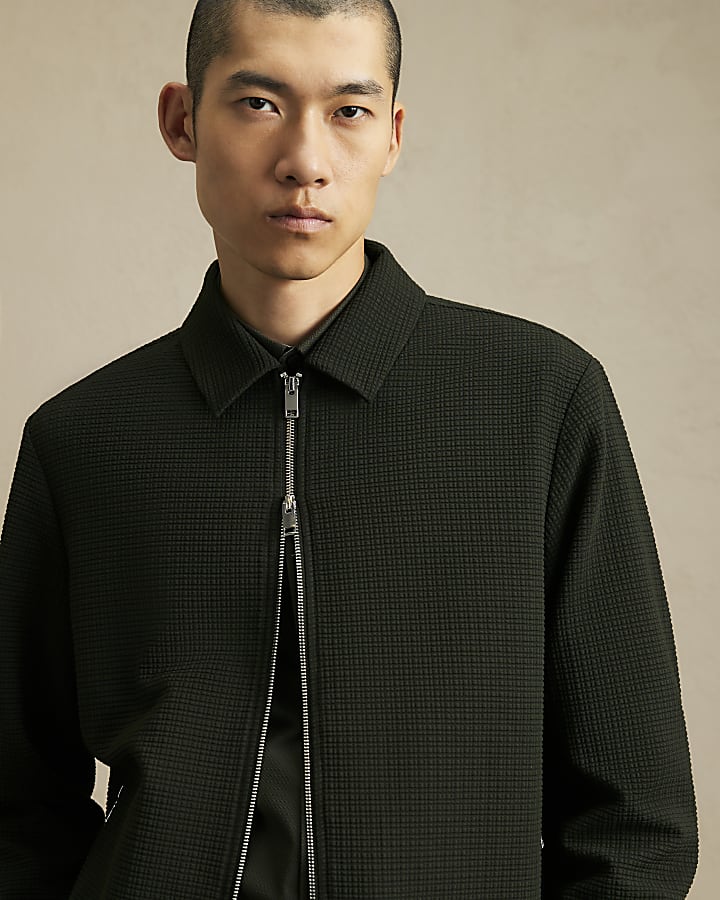 Green Regular Fit Textured Tracksuit Jacket