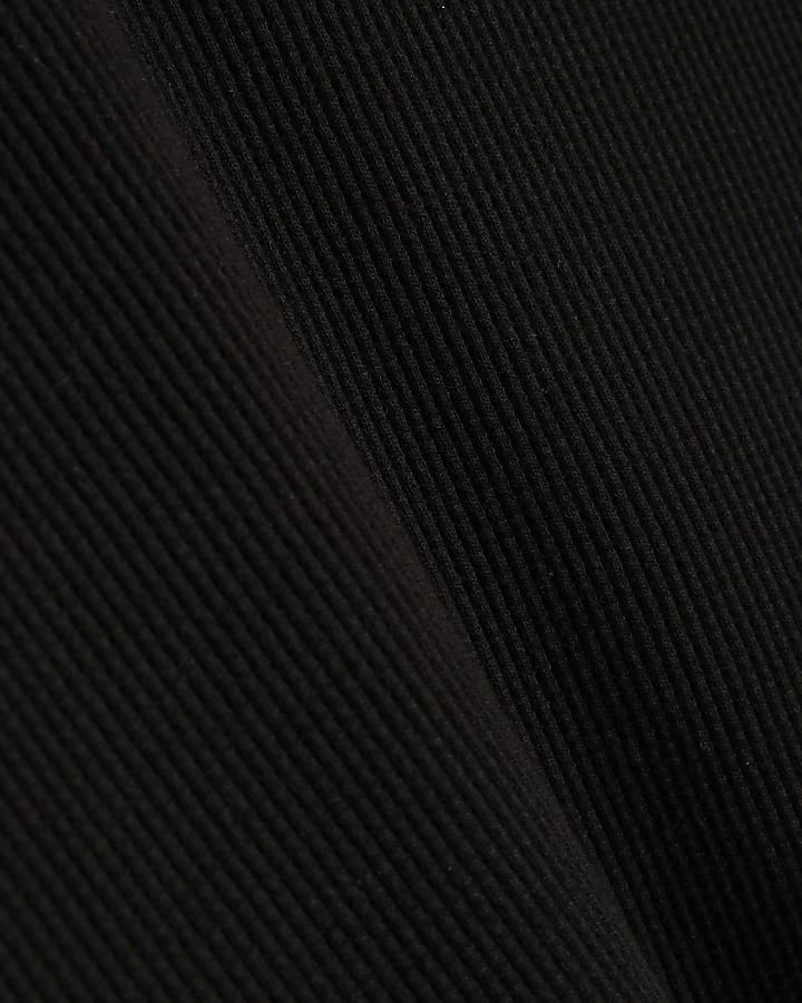 Black Oversized Fit  Waffle Textured T-Shirt