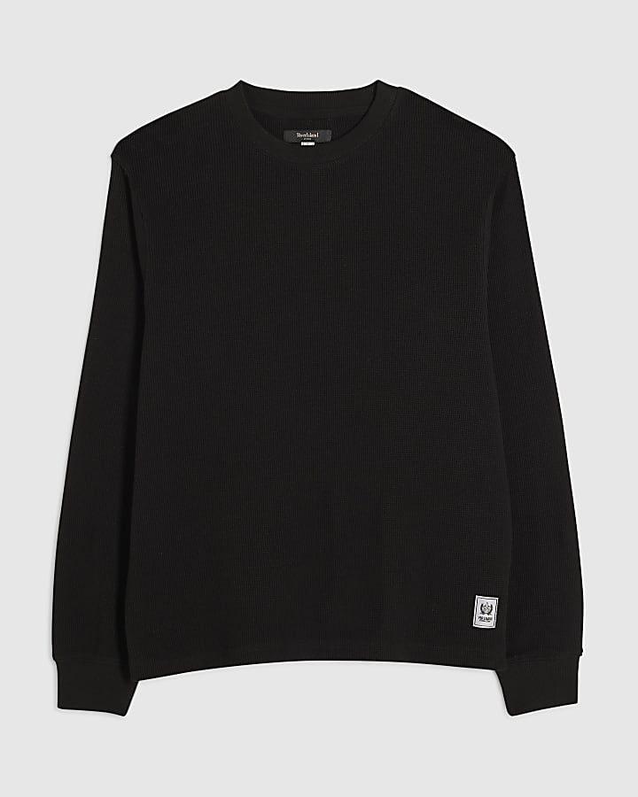 Black Oversized Fit  Waffle Textured T-Shirt