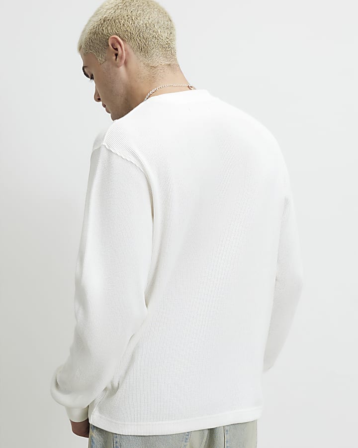 White Oversized Fit Waffle Textured T-Shirt