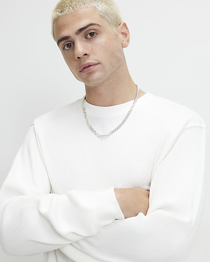 White Oversized Fit Waffle Textured T-Shirt