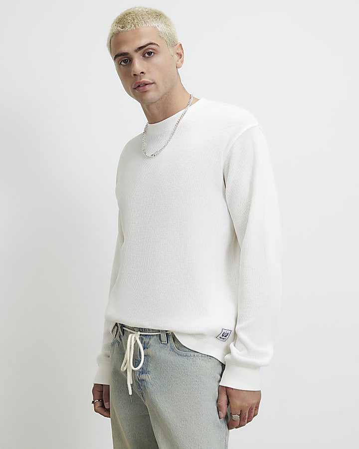 White Oversized Fit Waffle Textured T-Shirt
