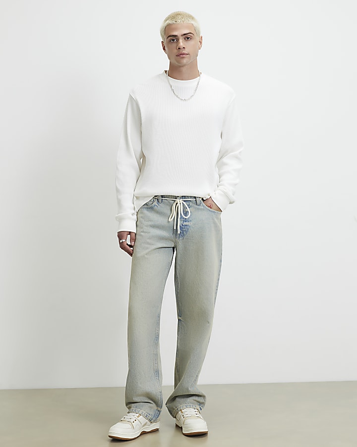 White Oversized Fit Waffle Textured T-Shirt