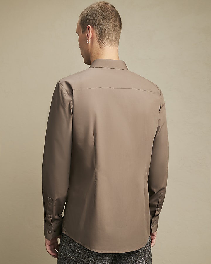 Brown Slim Fit Cotton Shirt