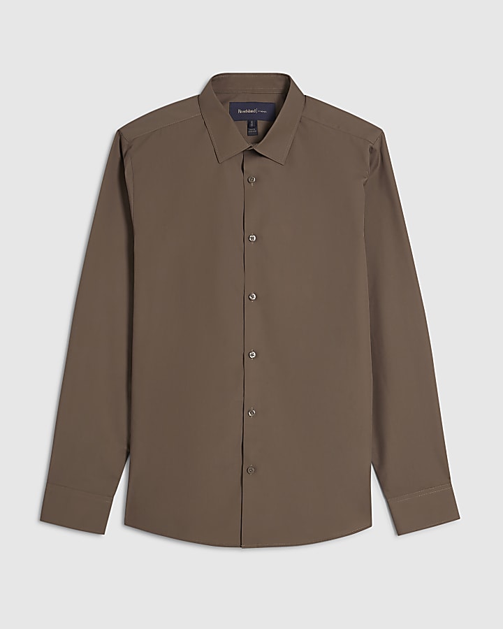 Brown Slim Fit Cotton Shirt