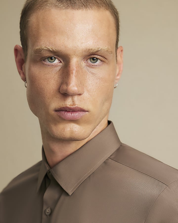 Brown Slim Fit Cotton Shirt