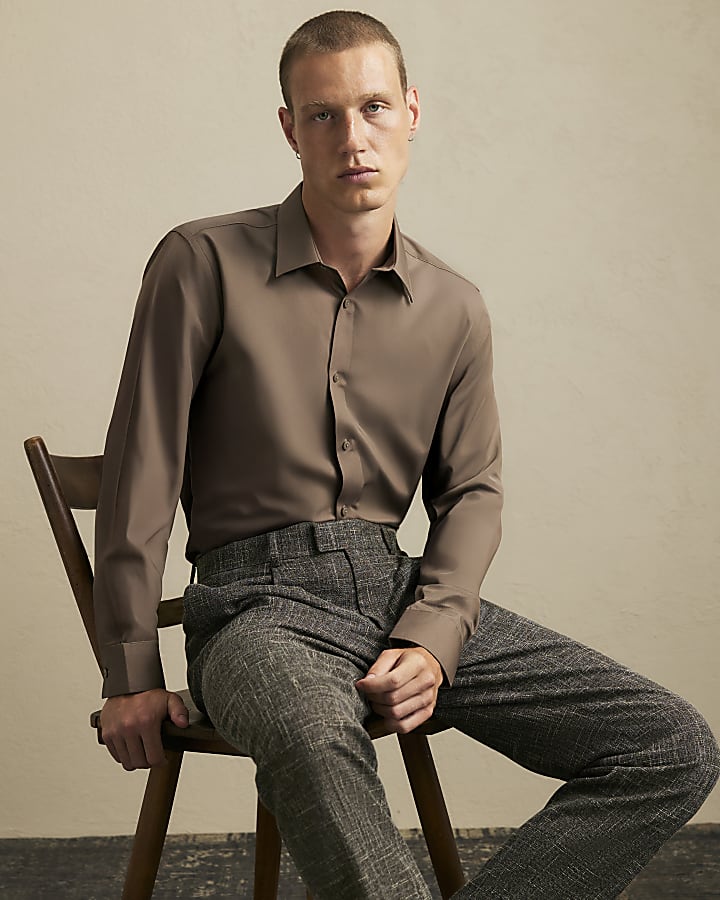 Brown Slim Fit Cotton Shirt