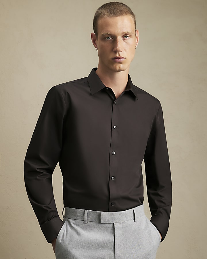 Brown Slim Fit Cotton Shirt